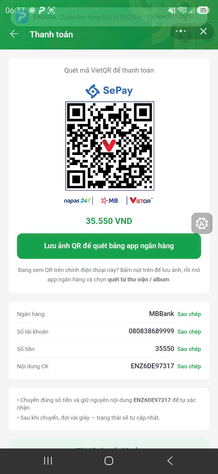 ENZARA — thanh toán QR SePay